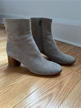 Vince Women's Woodsmoke Grey Tasha Ankle Boots with Block Heel Size 7